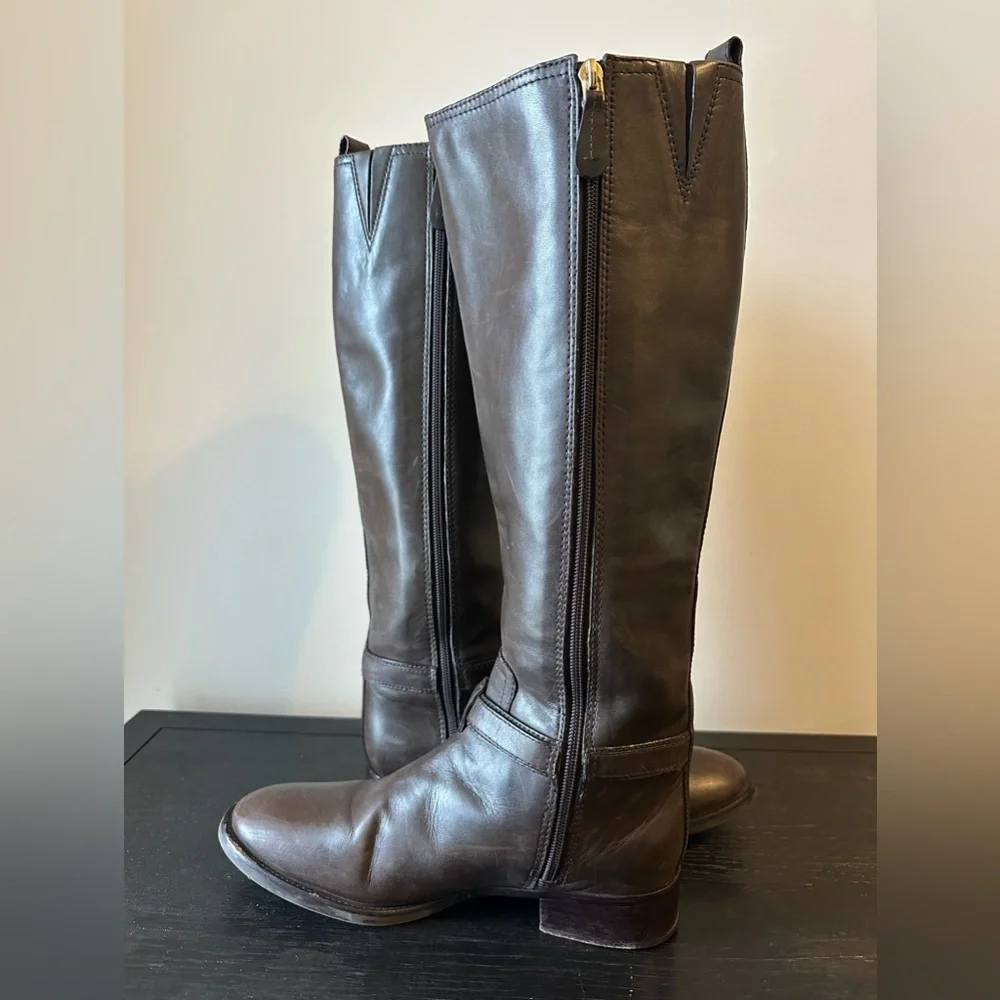 Tory Burch Bristol Brown Coconut Gold Leather Riding Boots Knee Both Size 8.5